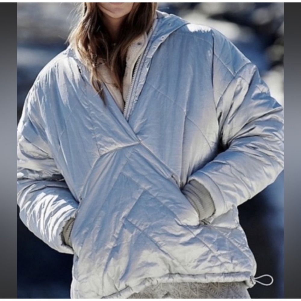 Free People Movement Metallic Silver Popover Puffer Jacket